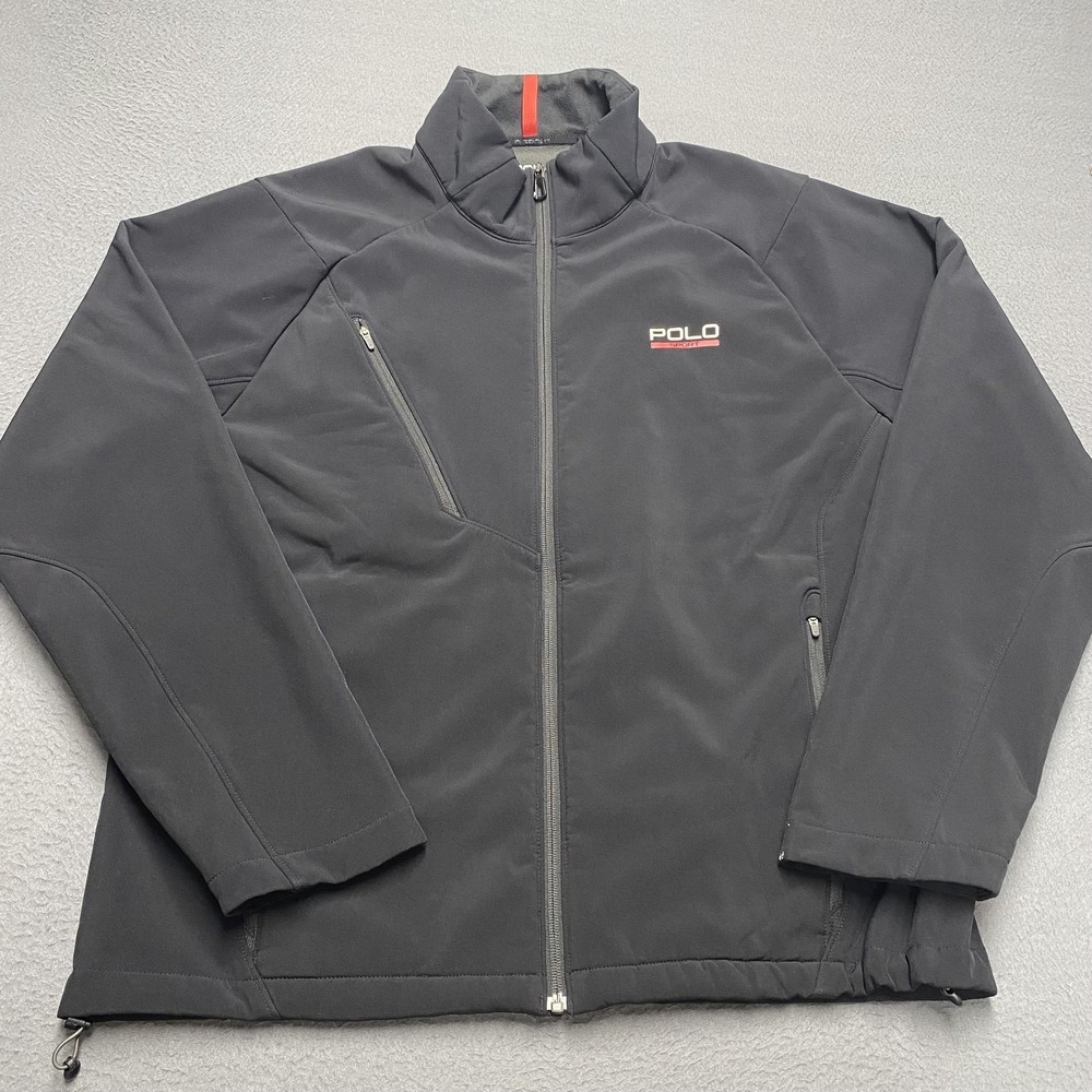 Polo Sport Jacket Mens XL Black Softshell Fleece Lined Full Zip Zipped Pockets
